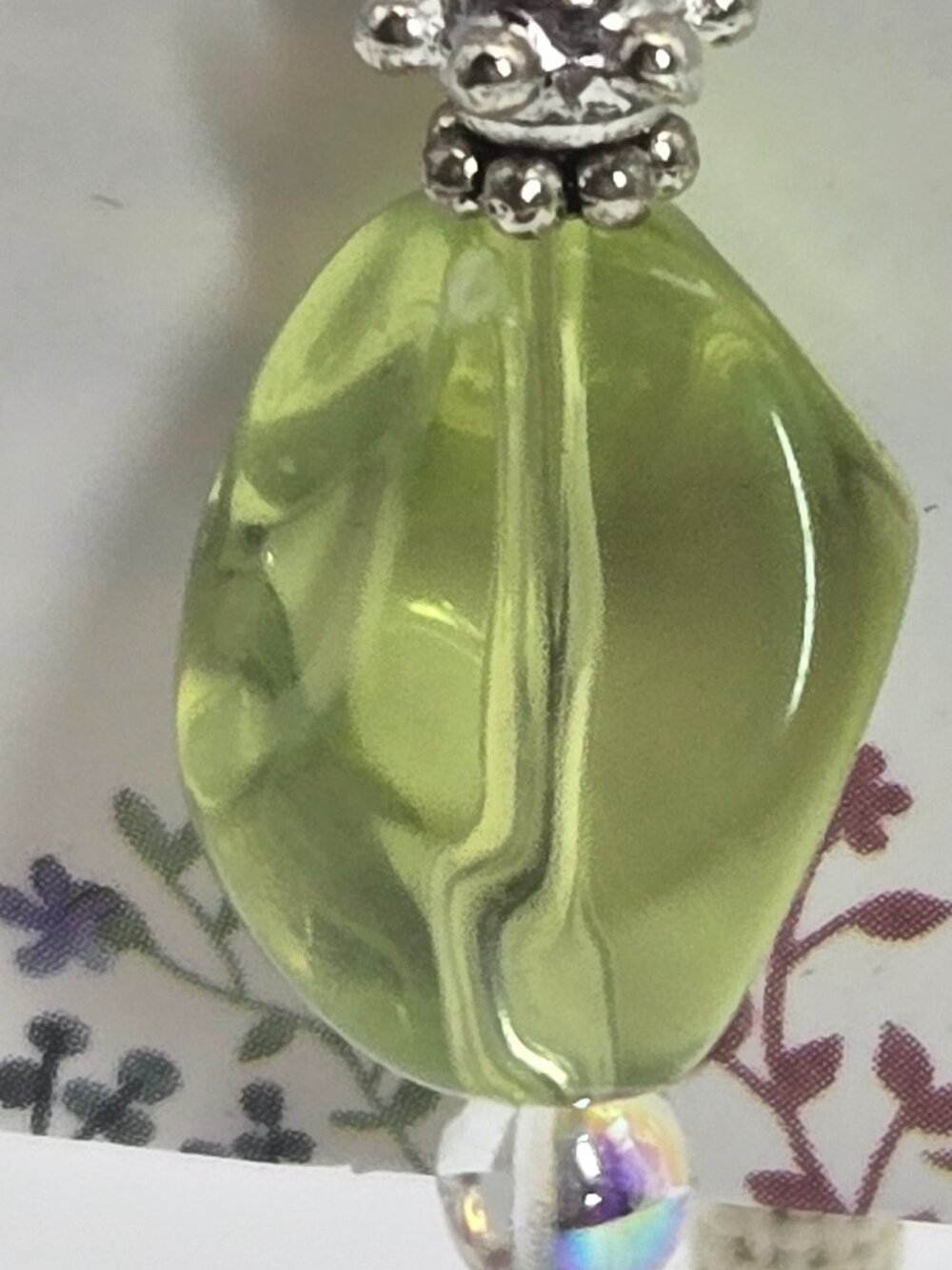 Light Green & Silver Beaded Earrings Handmade Item 66 - Picture 3 of 4